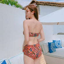 Load image into Gallery viewer, Women Mid Waist Bikini Set Bandeau Print Micro Biquini Padded Two Pieces Swimsuit Sexy Bathing Suit Korea Style