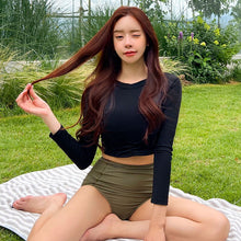 Load image into Gallery viewer, Women Mid Waist Bikini Set Long Sleeve Biquini Padded Two Pieces Swimsuit Sexy Bathing Suit Korea Style