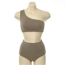 Load image into Gallery viewer, Women Mid Waist Bikini Set Single Shoulder Swimwear Solid Biquini Padded Korea Style Swimsuit Sexy Bathing Suit