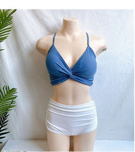 Load image into Gallery viewer, Women Mid Waist Tummy Control Bikini Set Solid Twisted Front Biquini Padded Two Pieces Swimsuit Sexy Bathing Suit Korea Style