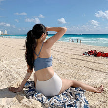 Load image into Gallery viewer, Women Mid Waist Tummy Control Bikini Set Solid Twisted Front Biquini Padded Two Pieces Swimsuit Sexy Bathing Suit Korea Style