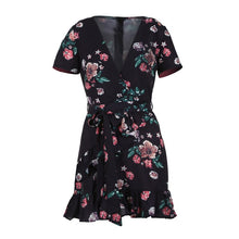 Load image into Gallery viewer, Women Mini Boho Floral Dress Summer Beach Short Sleeve V neck Evening Party bohemian beach dress 2018 High Waist Summer style
