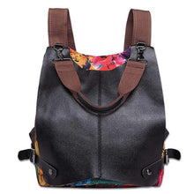 Load image into Gallery viewer, Women Multifunctional Genuine Leather Backpack Travel Casual Canvas Backpack Floral Rucksack Large School Bag For Teen Mochila