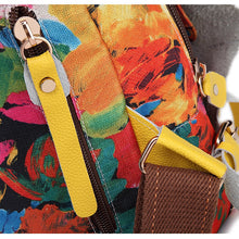 Load image into Gallery viewer, Women Multifunctional Genuine Leather Backpack Travel Casual Canvas Backpack Floral Rucksack Large School Bag For Teen Mochila