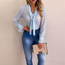 Load image into Gallery viewer, Women New Fashion Elegant Chiffon Blouses Long Sleeve V-Neck Shirt Office Blouse Slim Casual Female Polka Dot Top