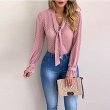 Load image into Gallery viewer, Women New Fashion Elegant Chiffon Blouses Long Sleeve V-Neck Shirt Office Blouse Slim Casual Female Polka Dot Top
