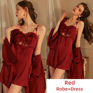Women Night Dress Pajamas Sets Plush Sexy Lace Sleepwear Silk Robe Lingerie Bathrobe Camisolas Nightgown Lounge Summer SleepTops