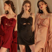 Load image into Gallery viewer, Women Night Dress Pajamas Sets Plush Sexy Lace Sleepwear Silk Robe Lingerie Bathrobe Camisolas Nightgown Lounge Summer SleepTops