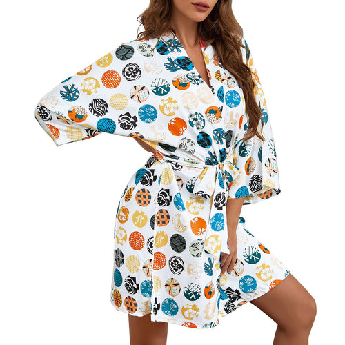 Women Night-robe Print Soft Comfortable Breathable Sleepwear Pajamas Homewear Cardigan Kimono Dressing Gown Female Bathrobe