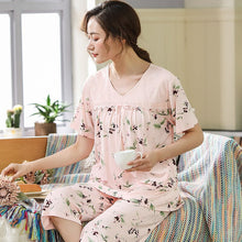 Load image into Gallery viewer, Women Nightwear Loose Home Wear Summer New 2PCS Shirt&amp;Pants Home Clothes Female Flower Pajamas Set Cotton Modal Sleepwear M-XXXL