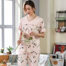 Load image into Gallery viewer, Women Nightwear Loose Home Wear Summer New 2PCS Shirt&amp;Pants Home Clothes Female Flower Pajamas Set Cotton Modal Sleepwear M-XXXL