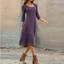 Load image into Gallery viewer, Women O Neck Slim A-Line Dress New Fashion Vintage Printed Lady Party Dress Spring Autumn Casual 3/4 Sleeve Vacation Midi Dress