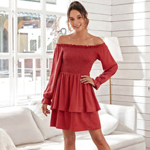 Load image into Gallery viewer, Women Off The Shoulder Ruffle Mini Dress Sexy Backless Slash Neck Long Sleeve Dress Summer Sweet High Waist Solid Color Dresses