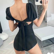Load image into Gallery viewer, Women One Piece Short Sleeve Swimwear Bandage Backless Swimsuit Solid Bathing Suit Bodysuit Beachwear Korea Style 2022 new