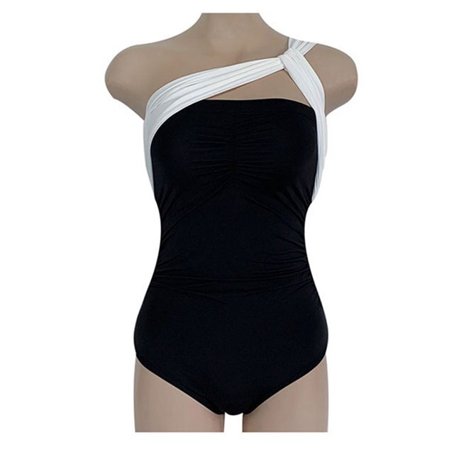 Women One Piece Swimwear Single Shoulder Swimsuit Solid Summer Bathing Suit sexy Monokini Padded Beachwear Korea Style