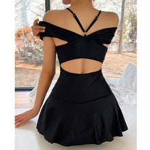 Load image into Gallery viewer, Women One PieceTummy Control Swimwear Off Shoulder Swimsuit Solid Bathing Suit Bodysuit Beachwear Korea Style Skirt Swimwear