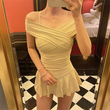 Load image into Gallery viewer, Women One PieceTummy Control Swimwear Off Shoulder Swimsuit Solid Bathing Suit Bodysuit Beachwear Korea Style Skirt Swimwear