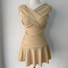 Load image into Gallery viewer, Women One PieceTummy Control Swimwear Off Shoulder Swimsuit Solid Bathing Suit Bodysuit Beachwear Korea Style Skirt Swimwear