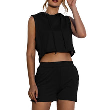 Load image into Gallery viewer, Women Outfits 2 Piece Set Summer Suits Sleeveless Hooded Tank-Top Loose Shorts with Pockets Workout Set Casual Femme Streetwear