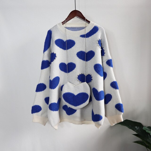 Women Oversize Sweater and Pullovers Autumn Winter O-Neck Sweet Flower Printed Elastic Jumpers Long Sleeve Pink Female Loose Str