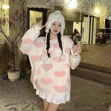 Load image into Gallery viewer, Women Oversize Sweater and Pullovers Autumn Winter O-Neck Sweet Flower Printed Elastic Jumpers Long Sleeve Pink Female Loose Str