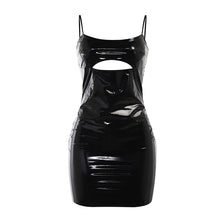 Load image into Gallery viewer, Women PU Leather Adjustable Spaghetti Strap Dress Party Clubwear Dress Sexy Wet Look Patent Leather Cutout Dress For Women