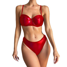 Load image into Gallery viewer, Women PU Leather Lingerie Swimwear Push Up Bikini Set Bra Top &amp; Briefs Brazilian Bathing Suit Swimming Suit Sexy Adult Swimsuit