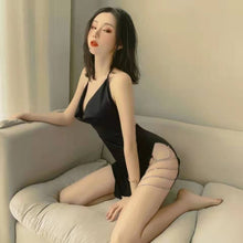 Load image into Gallery viewer, Women Pajamas Hollow Halter Dress Woman Deep V Split Chain Sexy Woman Nightie Strap Halter Sleepwear Hollow Halter Sexy Dress