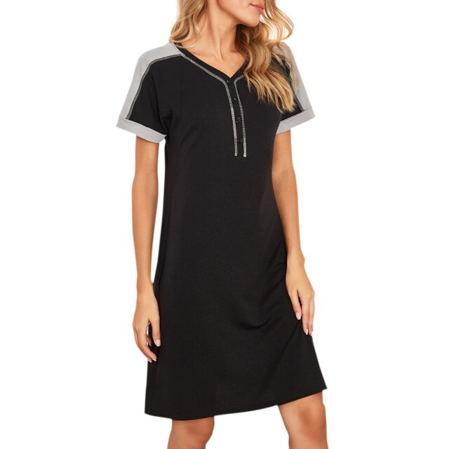 Women Pajamas Robe Femme Sexy Nightdress Splicing V Neck Short Sleeve Soft Comfortable Homewear Sleepwear Pyjama Loungwear Mujer