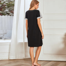 Load image into Gallery viewer, Women Pajamas Robe Femme Sexy Nightdress Splicing V Neck Short Sleeve Soft Comfortable Homewear Sleepwear Pyjama Loungwear Mujer