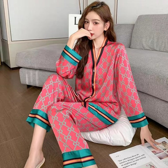 Women Pajamas for Women Silk Sleepwear Set Sleep Tops Two Piece Set Summer Satin Nightwear Letter Homewear Sexy Pjs Lingerie