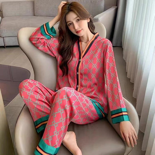 Women Pajamas for Women Silk Sleepwear Set Sleep Tops Two Piece Set Summer Satin Nightwear Letter Homewear Sexy Pjs Lingerie