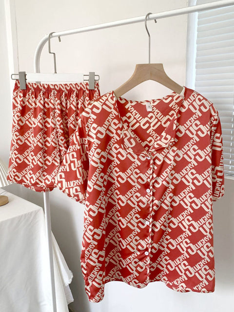 Women Pajamas for Women Two Piece Set Summer Sexy Nightwear Printed Night Dress Silk Sleepwear Set Sleeping Dress Nightgown