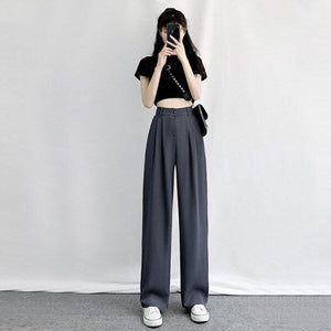 Women Pants Elastic Waist Wide Leg Fashion Female White Spring Autumn Loose Casual High Waist Long Trousers Ladies Chic Pants
