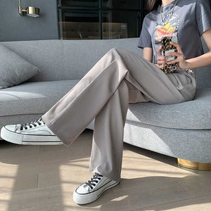 Women Pants Elastic Waist Wide Leg Fashion Female White Spring Autumn Loose Casual High Waist Long Trousers Ladies Chic Pants