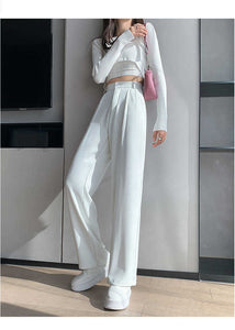 Women Pants Elastic Waist Wide Leg Fashion Female White Spring Autumn Loose Casual High Waist Long Trousers Ladies Chic Pants