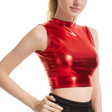 Load image into Gallery viewer, Women Pole Dance Clothing Crew Neck Clubwear Party Festival Rave Crop Top Shiny Metallic Sexy Punk Dance Costumes