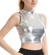 Load image into Gallery viewer, Women Pole Dance Clothing Crew Neck Clubwear Party Festival Rave Crop Top Shiny Metallic Sexy Punk Dance Costumes
