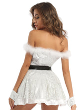 Load image into Gallery viewer, Women Princess Cosplay Party Gowns Dress Sleeveless White Shinning Dress Suit Clothes with Furry Shoulder Straps for Christmas