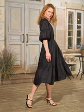 Load image into Gallery viewer, Women Puff Sleeve Ruffle Dress Vintage Elegant V Neck Party A Line Dresses Female High Waist Black Mid Length Dress 2021 Autumn