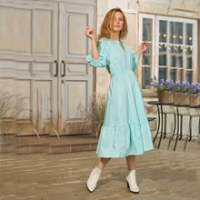 Load image into Gallery viewer, Women Puff Sleeve Ruffle Dress Vintage Elegant V Neck Party A Line Dresses Female High Waist Black Mid Length Dress 2021 Autumn