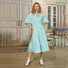 Load image into Gallery viewer, Women Puff Sleeve Ruffle Dress Vintage Elegant V Neck Party A Line Dresses Female High Waist Black Mid Length Dress 2021 Autumn