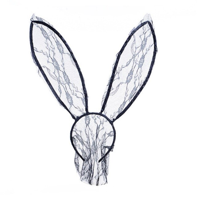 Women Rabbit Ears Sexy Lace Model Hair Band Bunny Veil Fashion Black Hair Accessories Halloween Party Mask Sex Tools