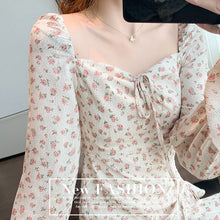 Load image into Gallery viewer, Women Retro Floral Dress Fashion French Fairy Gentle Chiffon Long-Sleeve Dresses Autumn Temperament Sexy Dress Short Skirt