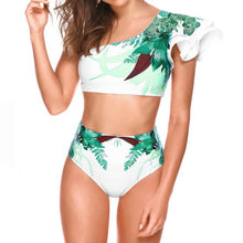 Load image into Gallery viewer, Women Ruffle Bikini Set Floral Printed High Waist Swimwear Single Shoulder Summer Beachwear Push Up Flounce Swimsuit Bath Suit