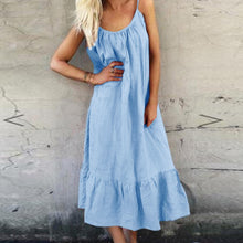 Load image into Gallery viewer, Women Ruffle Dress Summer Spaghetti Straps Beach Dress Sexy Sleeveless Backless Pleated Dress Cute Sweet Vestido Femme 2021 New