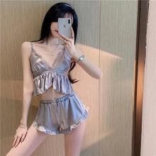 Load image into Gallery viewer, Women&#39;S 2 Piece Set 2022 Summer Pure Desire Sexy Lace Suspenders + Solid Color Shorts Satin Pyjamas  Home Clothes Women