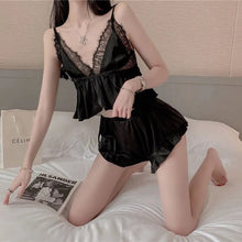 Load image into Gallery viewer, Women&#39;S 2 Piece Set 2022 Summer Pure Desire Sexy Lace Suspenders + Solid Color Shorts Satin Pyjamas  Home Clothes Women
