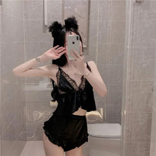 Load image into Gallery viewer, Women&#39;S 2 Piece Set 2022 Summer Pure Desire Sexy Lace Suspenders + Solid Color Shorts Satin Pyjamas  Home Clothes Women