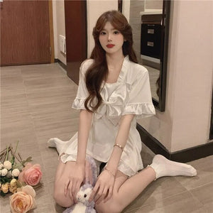 Women&#39;S 2 Piece Set Pajamas For Women Summer 2022 New Kawaii Pajamas Bow Short-Sleeved Shorts Loose Home Clothes Broek Sets